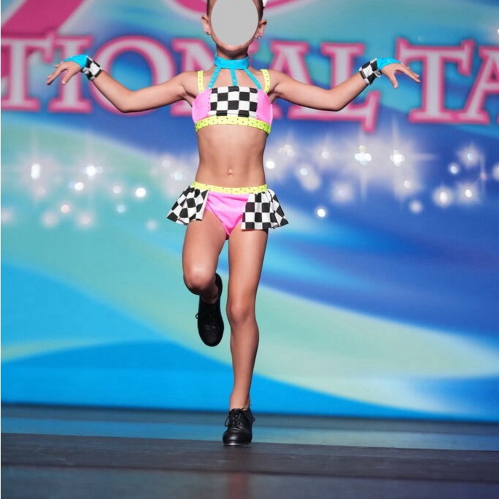 Checkered Dance Costume with Pink and Yellow Accents CS